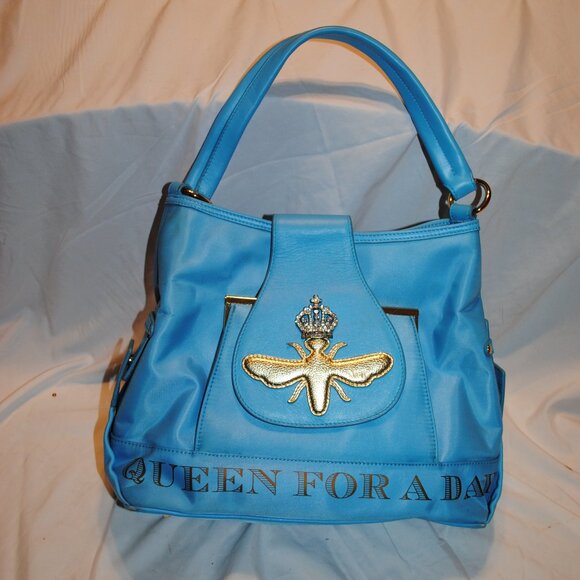 NEW MY FLAT BLUE NYLON & LEATHER HANDBAG - Picture 1 of 12